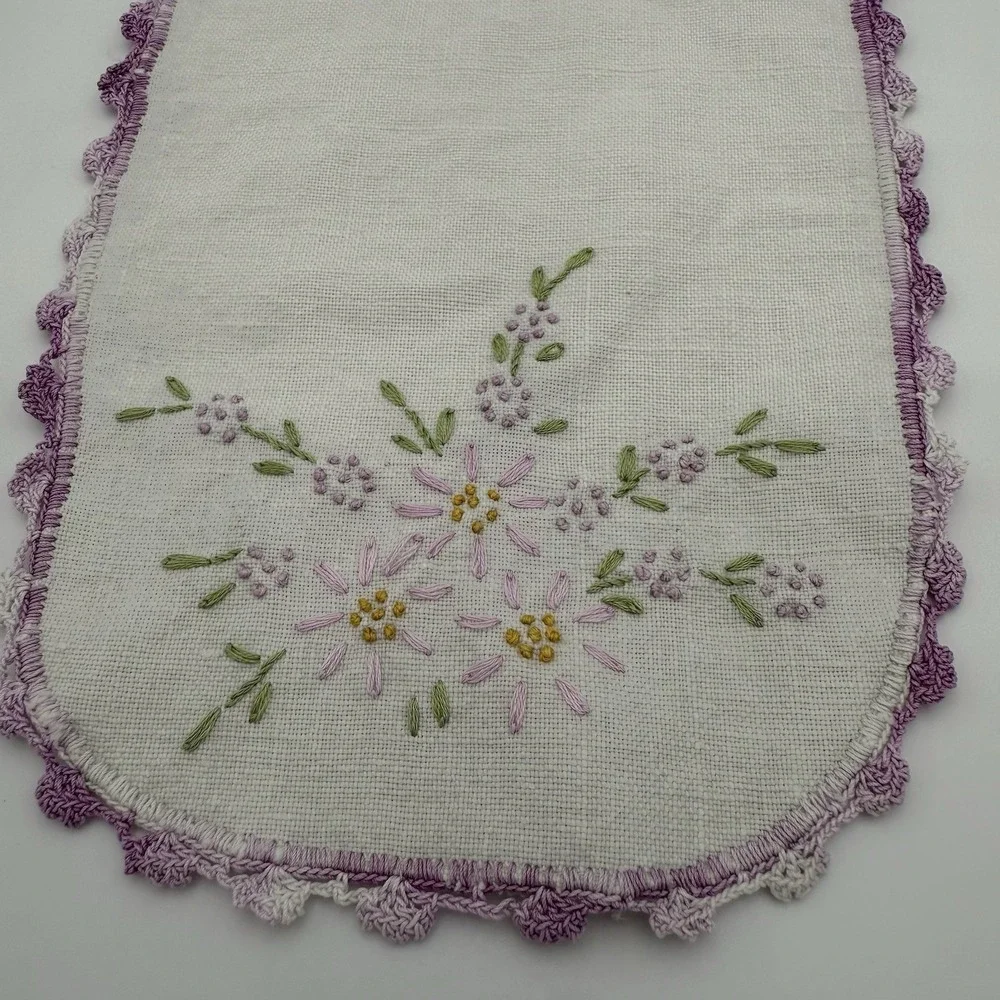 Antique 3 Piece Embroidered Linen Armchair Set‎ Textiles Antimacassar Lavender